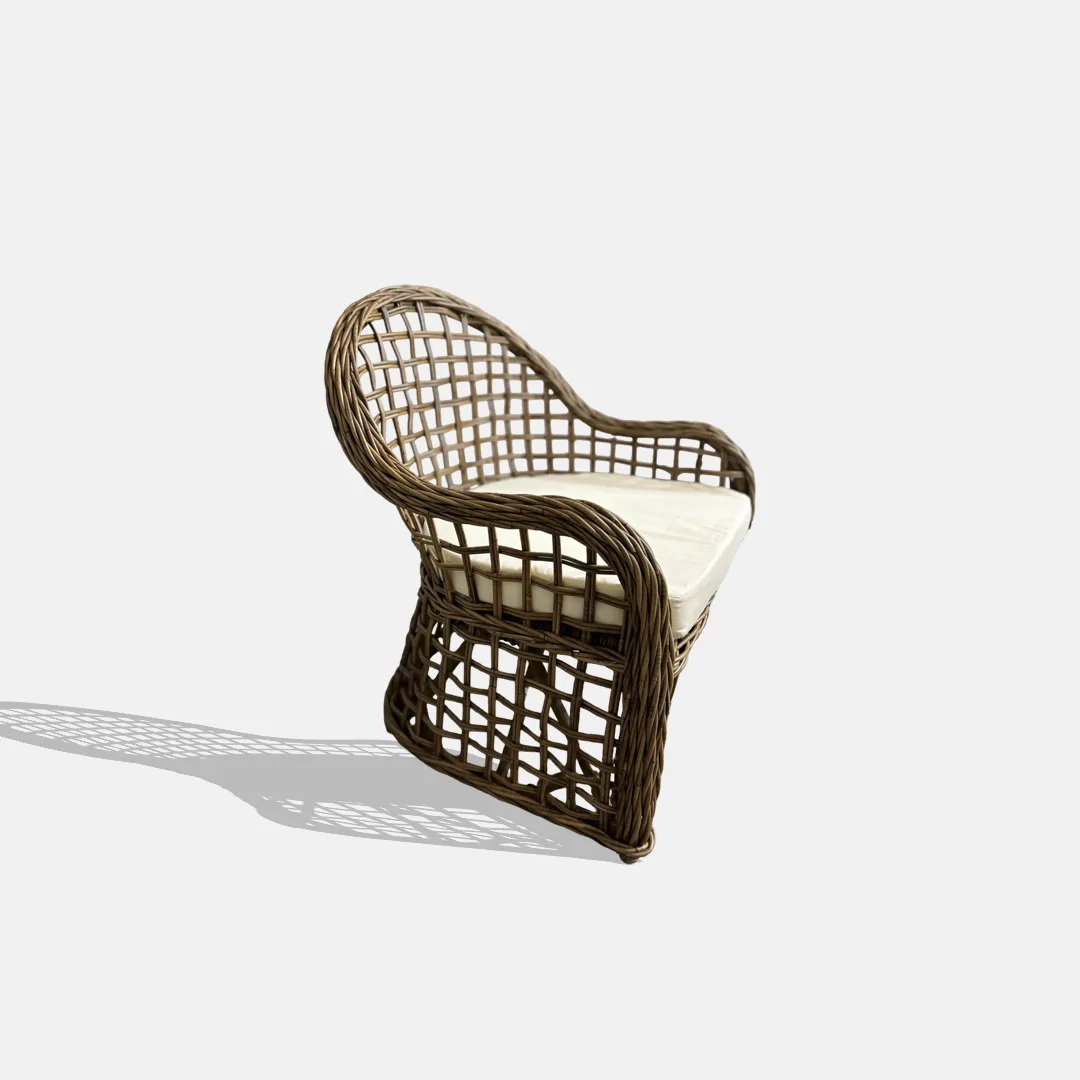Deluxe Outdoor Cane Chair: curved rattan armchair, thick base cushion (96 x 76 x 70)